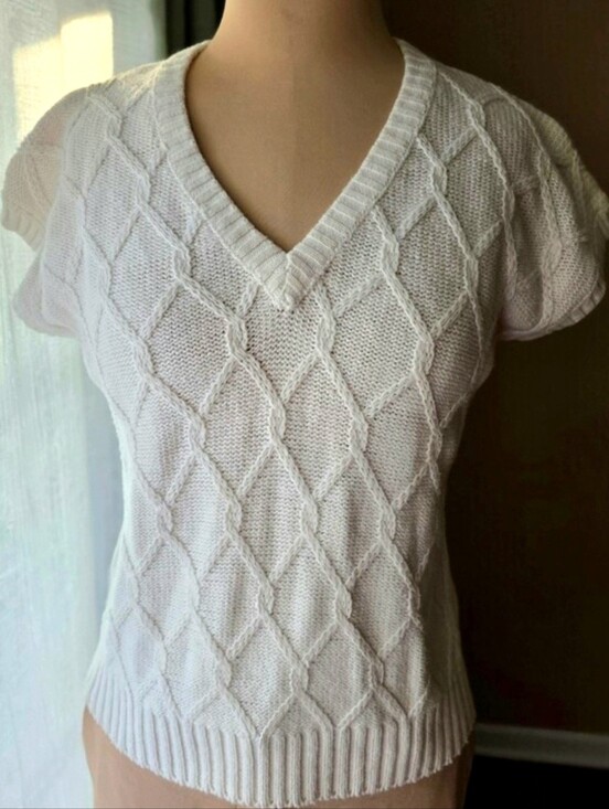 Country Suburbans Sweaters - Knit Sweater Vintage Country Suburbans Ramie Cotton  Cream V-Neck Medium Old Mon